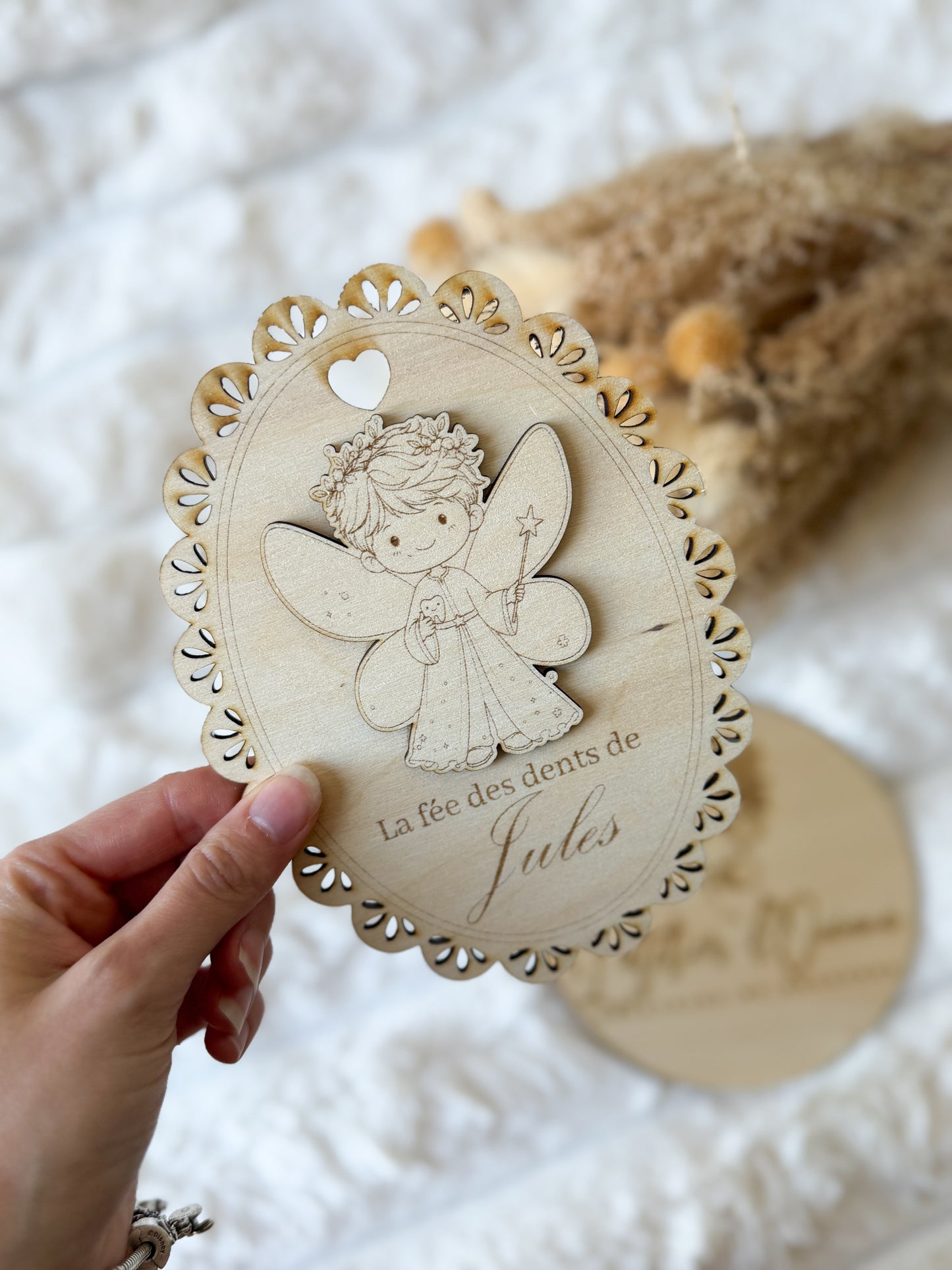 Plaque en bois personnalisée Fée des Dents avec prénom Jules gravé