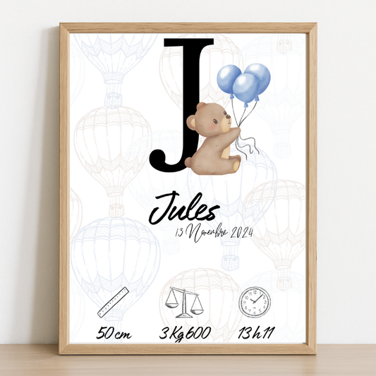 Affiche de naissance personnalisée – Modèle Ourson
