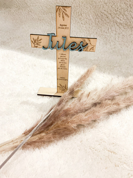 Croix de Baptême Personnalisée en Bois 🌿
